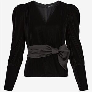 NWT EXPRESS Elegant Black Velvet Bow Puff Long Sleeve Top XS